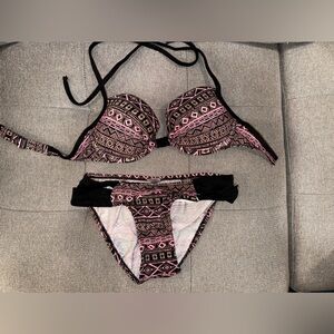 Pink and Black Bikini Set